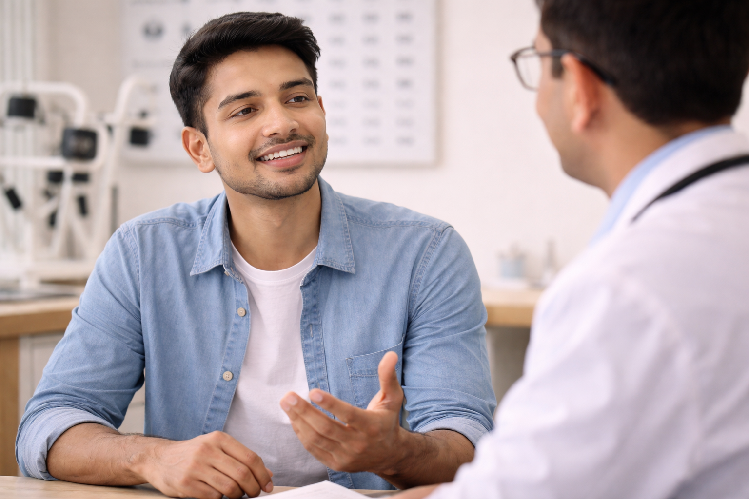 Patient discussing LASIK eligibility and vision correction options with eye specialist at Deshpande Eye Hospital and Laser Centre