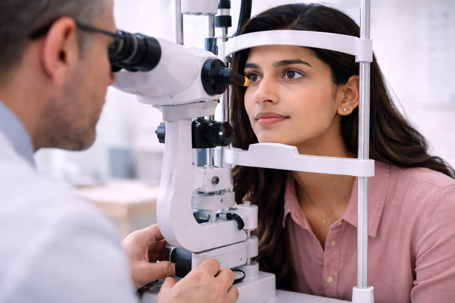 LASIK pre-assessment eye test using slit lamp machine for corneal evaluation and vision screening at Deshpande Eye Hospital and Laser Centre