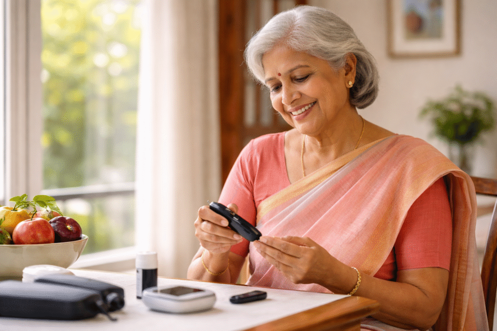 Diabetic patient monitoring blood sugar and maintaining eye health before cataract surgery