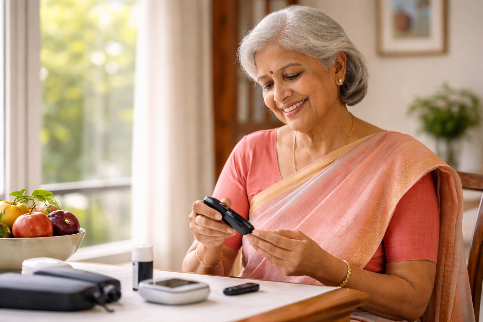 Diabetic patient monitoring blood sugar and maintaining eye health before cataract surgery